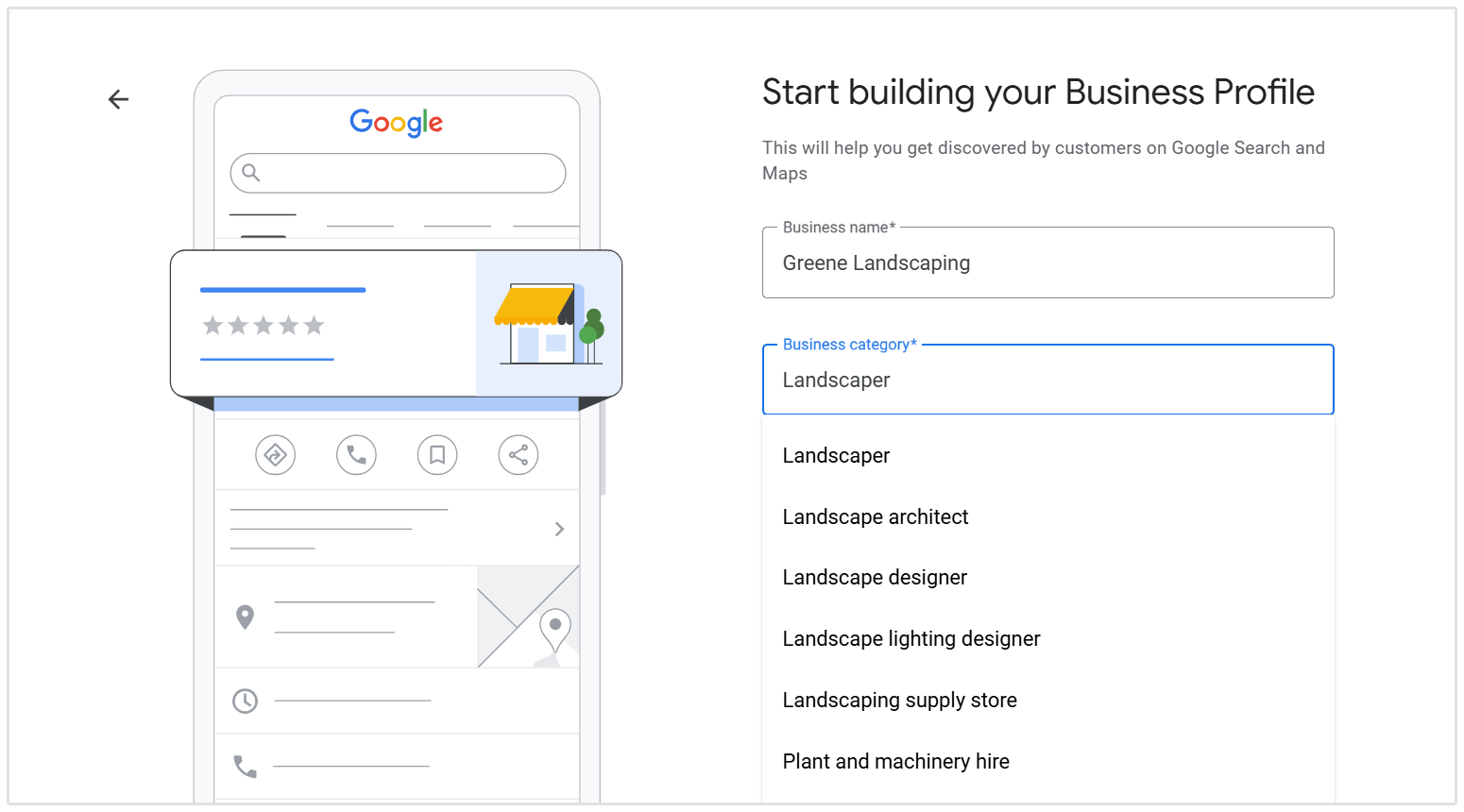 Select the right business category